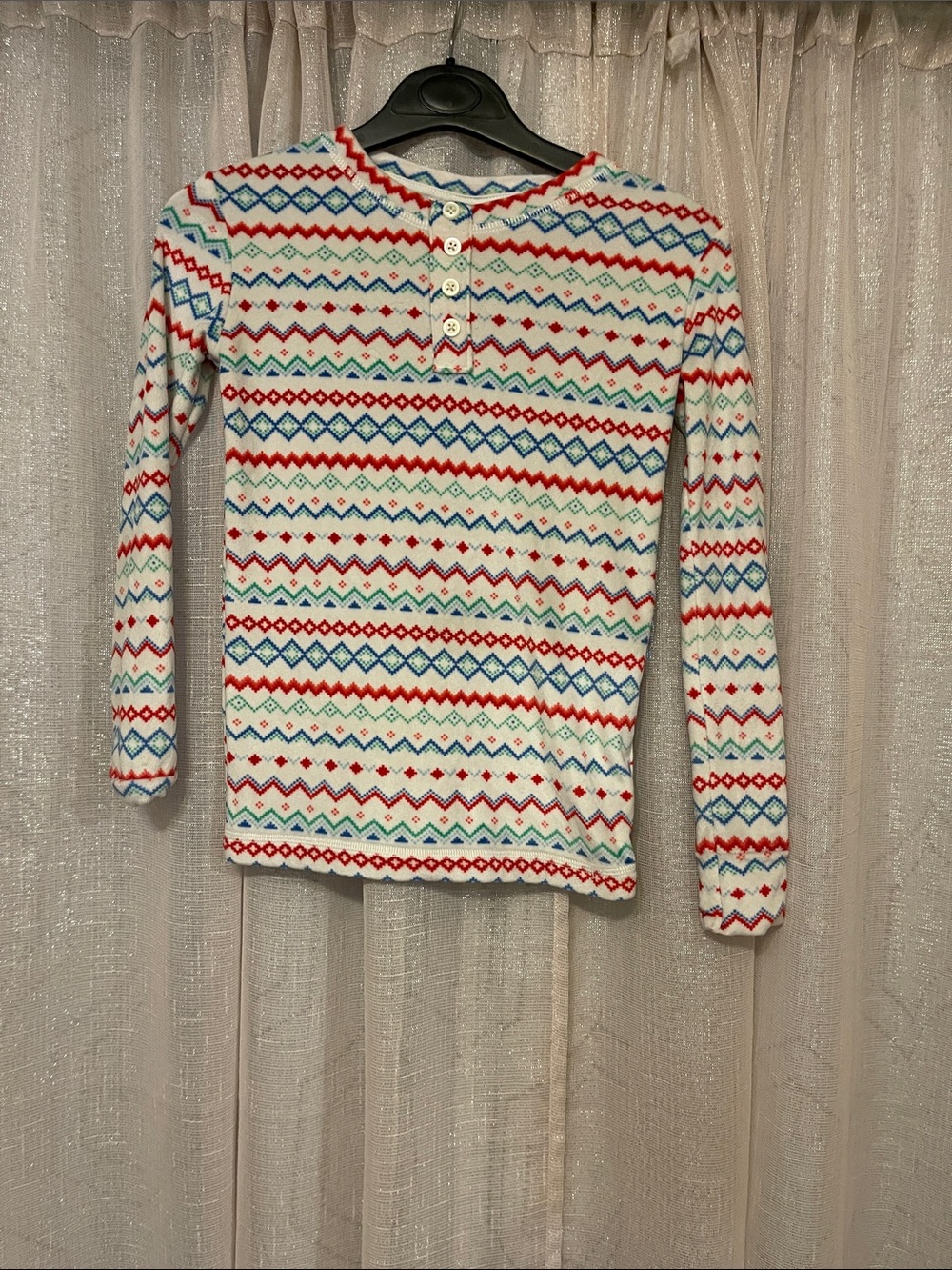 Wondershop White Henley Sleep Top with Red, Blue & Green Fair Isle